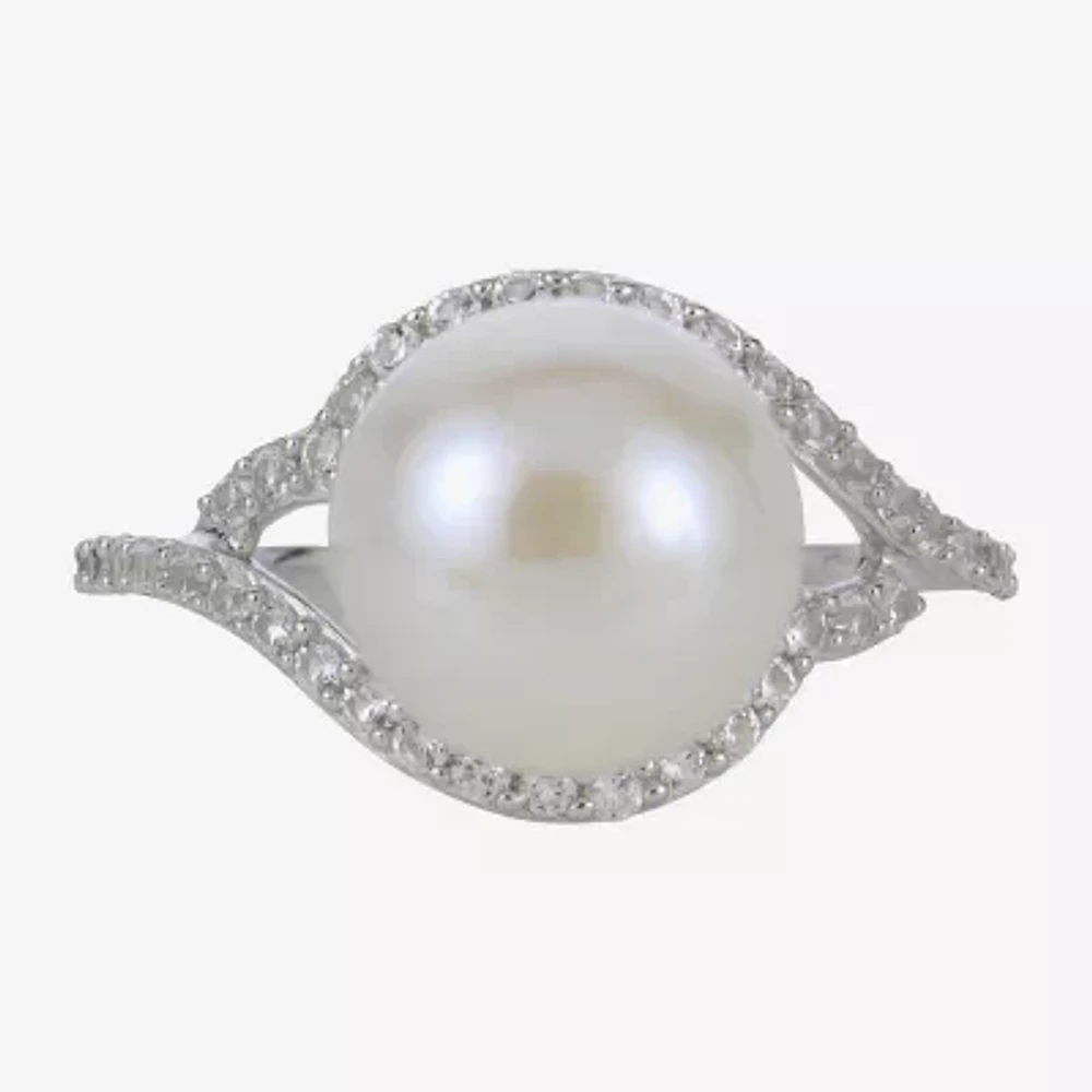 Cultured Freshwater Pearl & Lab-Created Sapphire Ring