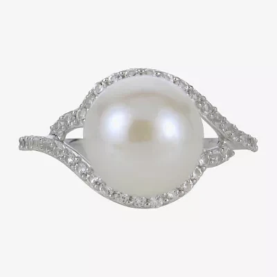 Cultured Freshwater Pearl & Lab-Created Sapphire Ring 