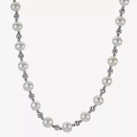 Cultured Freshwater Pearl & Brilliance Bead Sterling Silver Necklace