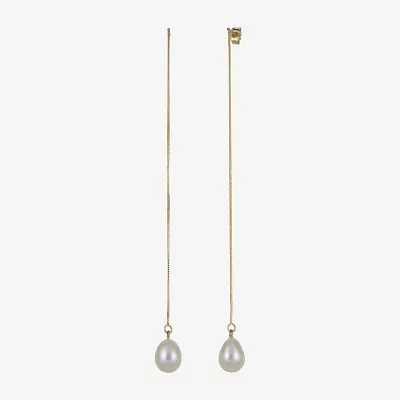 Cultured Freshwater Pearl 14K Yellow Gold Threader Drop Earrings