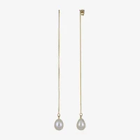 Cultured Freshwater Pearl 14K Yellow Gold Threader Drop Earrings