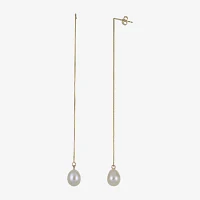 Cultured Freshwater Pearl 14K Yellow Gold Threader Drop Earrings