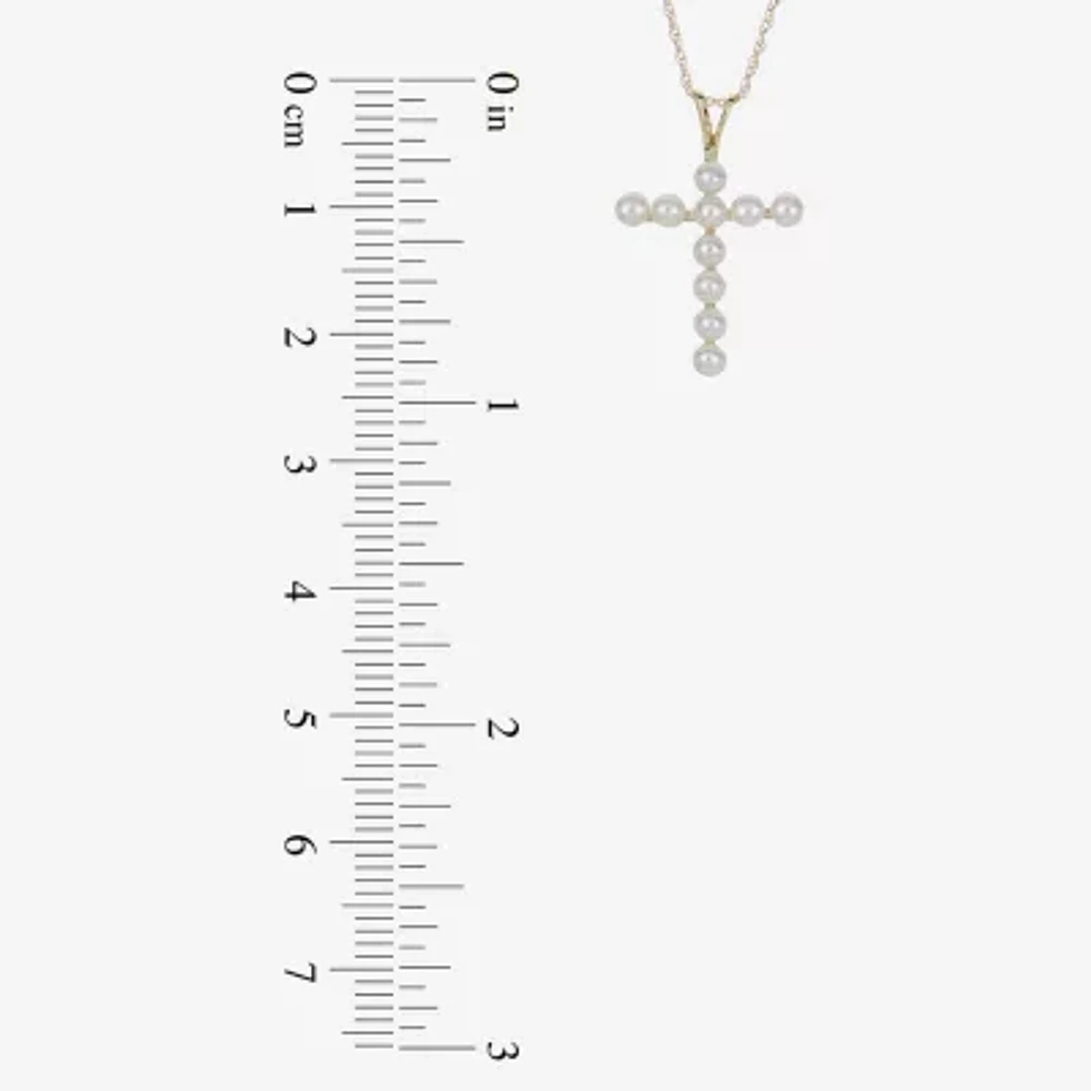 Womens White Cultured Freshwater Pearl 10K Gold Cross Pendant Necklace