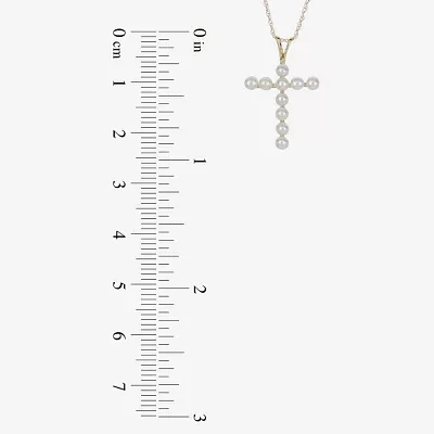 Womens White Cultured Freshwater Pearl 10K Gold Cross Pendant Necklace