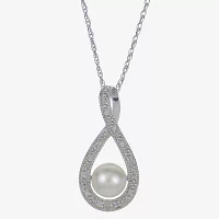 7-7.5Mm Cultured Freshwater Pearl And Diamond Accent Sterling Silver Pendant