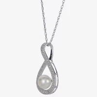 7-7.5Mm Cultured Freshwater Pearl And Diamond Accent Sterling Silver Pendant