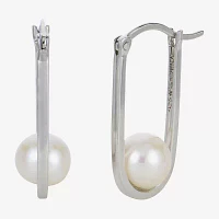 White Cultured Freshwater Pearl Sterling Silver 22.5mm Hoop Earrings