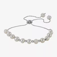 White Cultured Freshwater Pearl Sterling Silver Bolo Bracelet