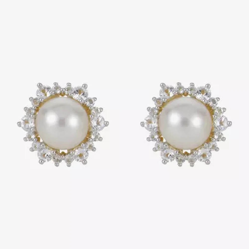 White Cultured Freshwater Pearl 14K Gold Over Silver 12mm Stud Earrings