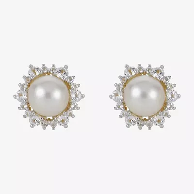 White Cultured Freshwater Pearl 14K Gold Over Silver 12mm Stud Earrings