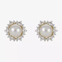 White Cultured Freshwater Pearl 14K Gold Over Silver 12mm Stud Earrings