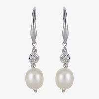 Dyed White Cultured Freshwater Pearl Sterling Silver Drop Earrings