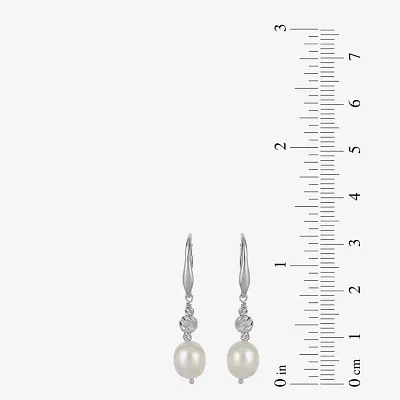 Dyed White Cultured Freshwater Pearl Sterling Silver Drop Earrings