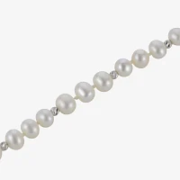 Womens White Cultured Freshwater Pearl Sterling Silver Beaded Bracelet