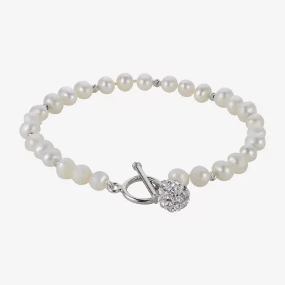 Womens White Cultured Freshwater Pearl Sterling Silver Beaded Bracelet