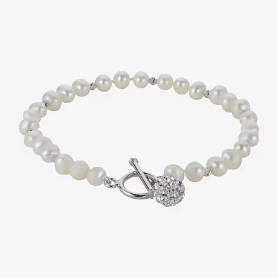 Womens White Cultured Freshwater Pearl Sterling Silver Beaded Bracelet