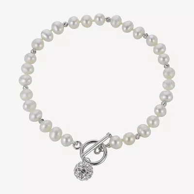 White Cultured Freshwater Pearl Sterling Silver Beaded Bracelet