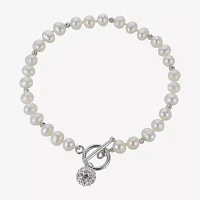 Womens White Cultured Freshwater Pearl Sterling Silver Beaded Bracelet