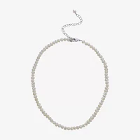 Womens White Cultured Freshwater Pearl Sterling Silver Strand Necklace