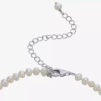 Womens White Cultured Freshwater Pearl Sterling Silver Strand Necklace