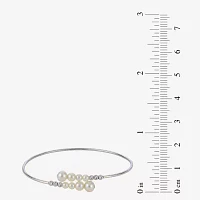 White Cultured Freshwater Pearl Sterling Silver Bangle Bracelet