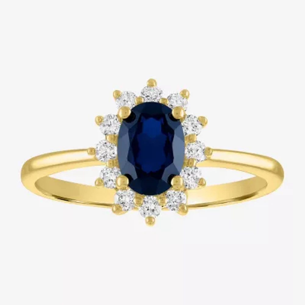 Womens Lab Created Gemstone & 1/4 CT. T.W. Grown Diamond 10K Gold Halo Cocktail Ring