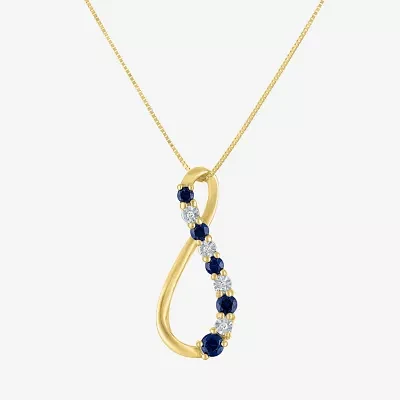 Womens Diamond Accent Lab Created Blue Sapphire 10K Gold Pear Pendant Necklace