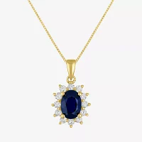 Womens Lab Created Gemstone & 1/4 CT. T.W. Grown Diamond 10K Gold Oval Pendant Necklace