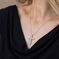 Diamond Blossom (H-I / I1) Womens 1 CT. T.W. Lab Grown White Diamond 10K White Gold Cross Pendant Necklace