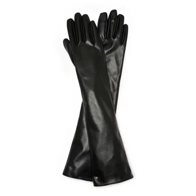 Liz Claiborne Long Faux Leather Glove With Logo Cold Weather Gloves