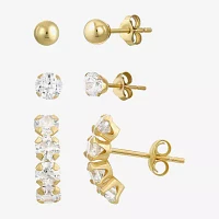 White Cubic Zirconia 10K Gold Round 3 Pair Earring Set