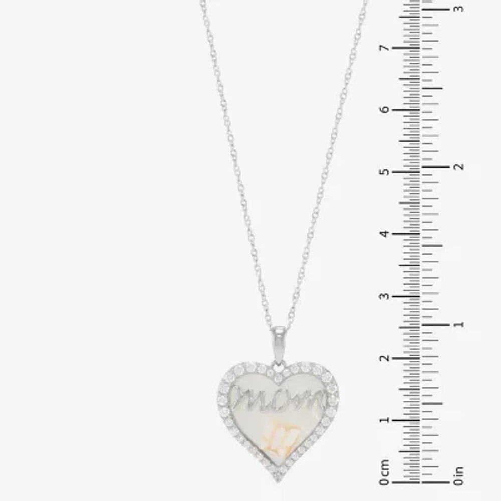 Womens White Mother Of Pearl Sterling Silver Heart Pendant Necklace