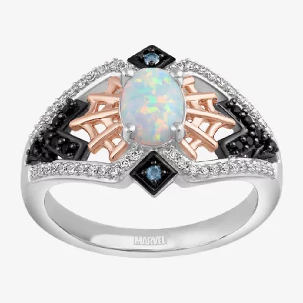 Marvel Fine Jewelry Womens 1/4 CT. T.W. Lab Created White Opal 14K Rose Gold Over Silver Oval Spiderman Cocktail Ring