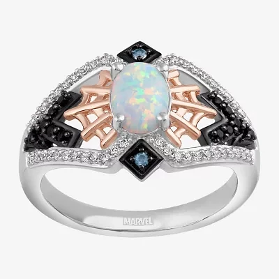 Marvel Fine Jewelry Womens 1/4 CT. T.W. Lab Created White Opal 14K Rose Gold Over Silver Oval Spiderman Cocktail Ring