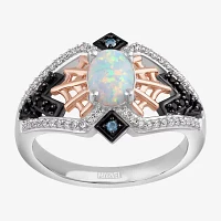 Marvel Fine Jewelry Womens 1/4 CT. T.W. Lab Created White Opal 14K Rose Gold Over Silver Oval Spiderman Cocktail Ring