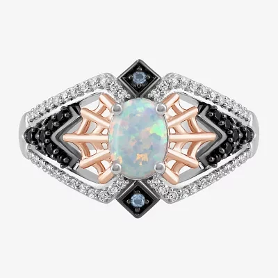 Marvel Fine Jewelry Womens 1/4 CT. T.W. Lab Created White Opal 14K Rose Gold Over Silver Oval Spiderman Cocktail Ring