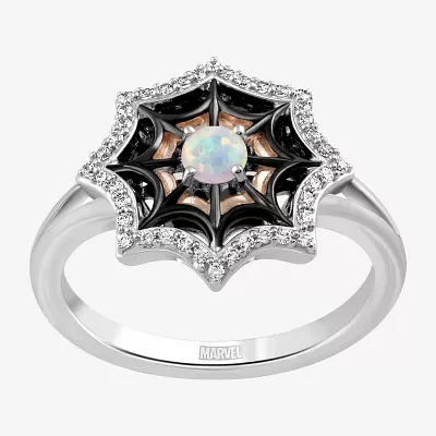 Marvel Fine Jewelry Womens 1/8 CT. T.W. Lab Created White Opal 14K Rose Gold Over Silver Spiderman Cocktail Ring