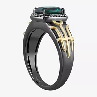 Marvel Fine Jewelry Womens 1/10 CT. T.W. Lab Created Green Emerald 14K Gold Over Silver Cushion Loki Cocktail Ring