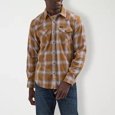 Wrangler Broken Twill Woven Mens Regular Fit Long Sleeve Plaid Button-Down Shirt