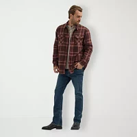 Wrangler Sherpa Lined Shirt Jacket Mens Relaxed Fit Long Sleeve Plaid Button-Down