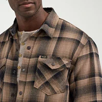 Wrangler Sherpa Lined Shirt Jacket Mens Relaxed Fit Long Sleeve Plaid Button-Down