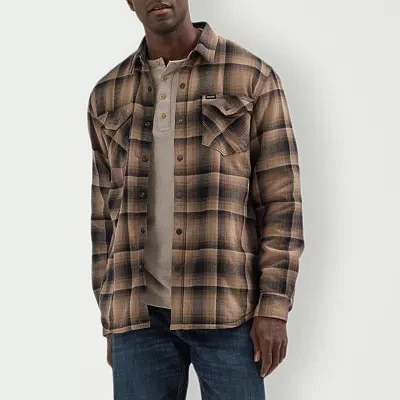 Lee Wrangler Sherpa Lined Shirt Jacket Mens Relaxed Fit Long Sleeve Plaid Button-Down