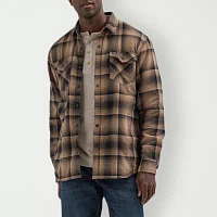 Wrangler Sherpa Lined Shirt Jacket Mens Relaxed Fit Long Sleeve Plaid Button-Down