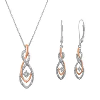 Womens 1/10 CT.T.W. Natural Diamond Sterling SIlver & 14K Rose Gold over SIlver Jewelry Set