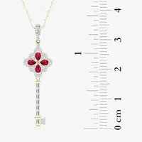 Womens 1/5 CT. T.W. Lead Glass-Filled Red Ruby 10K Gold Keys Pendant Necklace