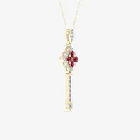 Womens 1/5 CT. T.W. Lead Glass-Filled Red Ruby 10K Gold Keys Pendant Necklace