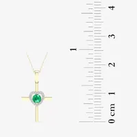 Womens Diamond Accent Genuine Green Emerald 10K Gold Cross Pendant Necklace