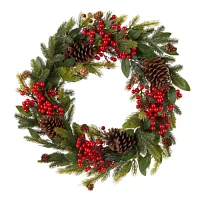 North Pole Trading Co. "24"" Led Red Berry & Pinecone" Wreath