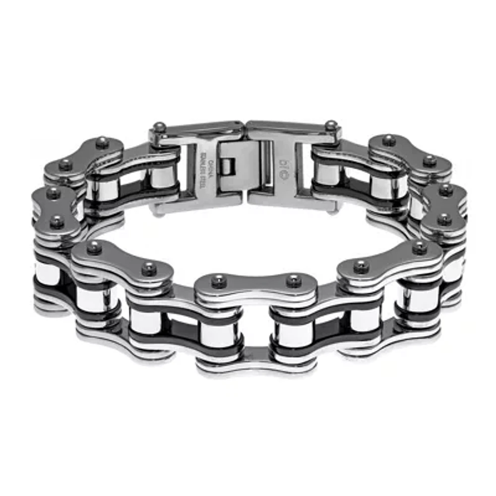 Mens Stainless Steel & Black IP Motorcycle Bracelet