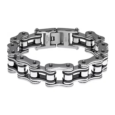 Mens Stainless Steel & Black IP Motorcycle Bracelet